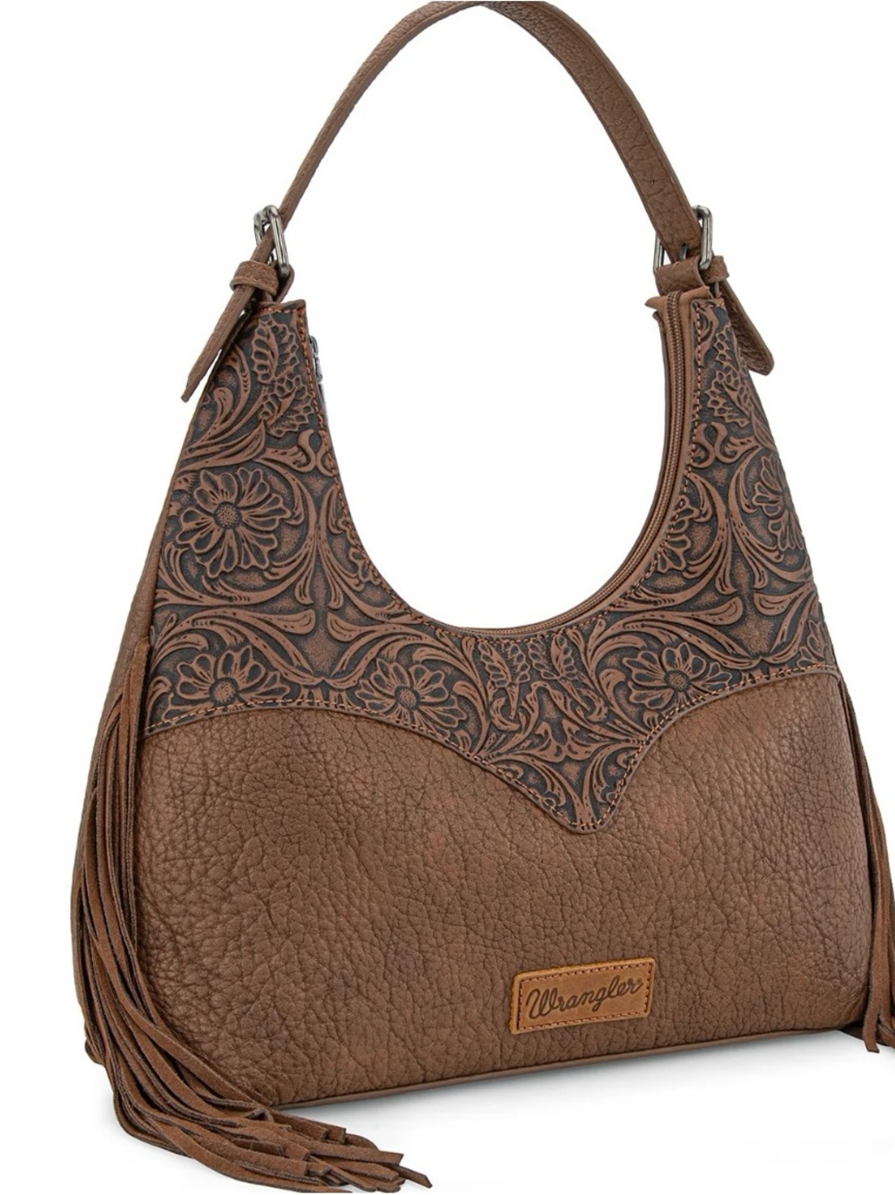 Wrangler Brown Floral-Tooled Shoulder Bag with Fringe